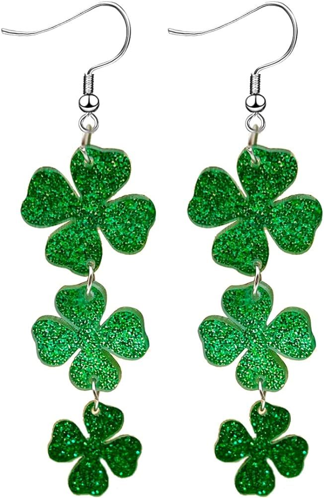St. Patrick's Day Earrings for Women Girls,Irish Shamrock Acrylic Dangle Earrings, Green Hat Clov... | Amazon (US)