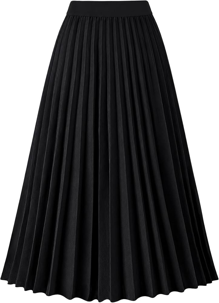 Pleated Midi Skirts for Women High Waist Knee Length Skirt | Amazon (US)