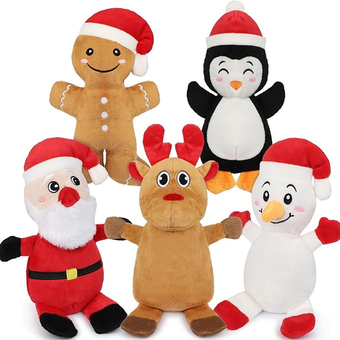 5 Pack Christmas Squeaky Dog Toys, Pet Stuffed Plush Toys for Dog Puppy, Durable Chew Bite Toys f... | Amazon (US)