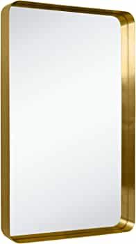 TEHOME 24x36 Brushed Gold Metal Framed Bathroom Mirror for Wall in Stainless Steel Rounded Rectan... | Amazon (US)