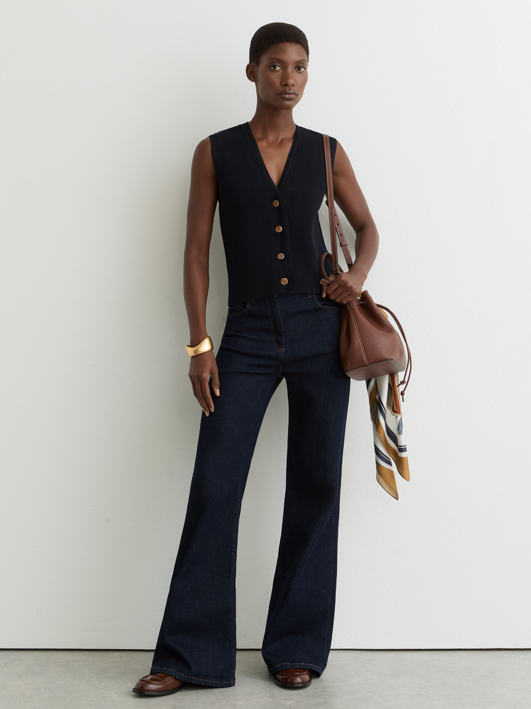 Reiss Textured-Knit Button-Through Waistcoat in Navy | REISS | Reiss US