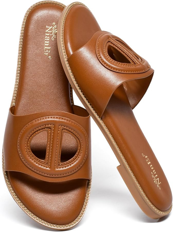 NianEr Womens Microfiber Leather Memory Foam Support H Sandals Dress Dressy Slip On Casual Cute C... | Amazon (US)