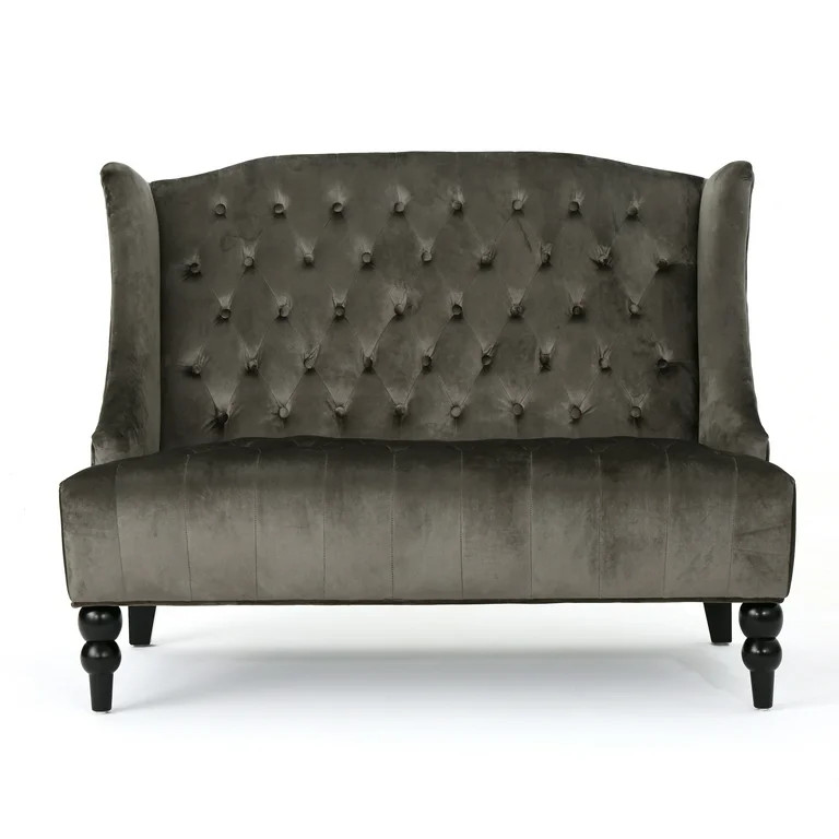 Noble House Laura Button Tufted Velvet Loveseat, Gray | Walmart (US)