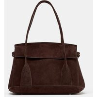 Zara - Split Suede Leather City Bag In Brown - One Size Only - Woman | Zara UK