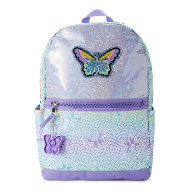 Wonder Nation Girls 17" Laptop Backpack Butterfly Bestie Purple Holographic Sparkle | Walmart (US)