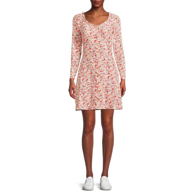No Boundaries Juniors' Long Sleeve Button Front Dress - Walmart.com | Walmart (US)