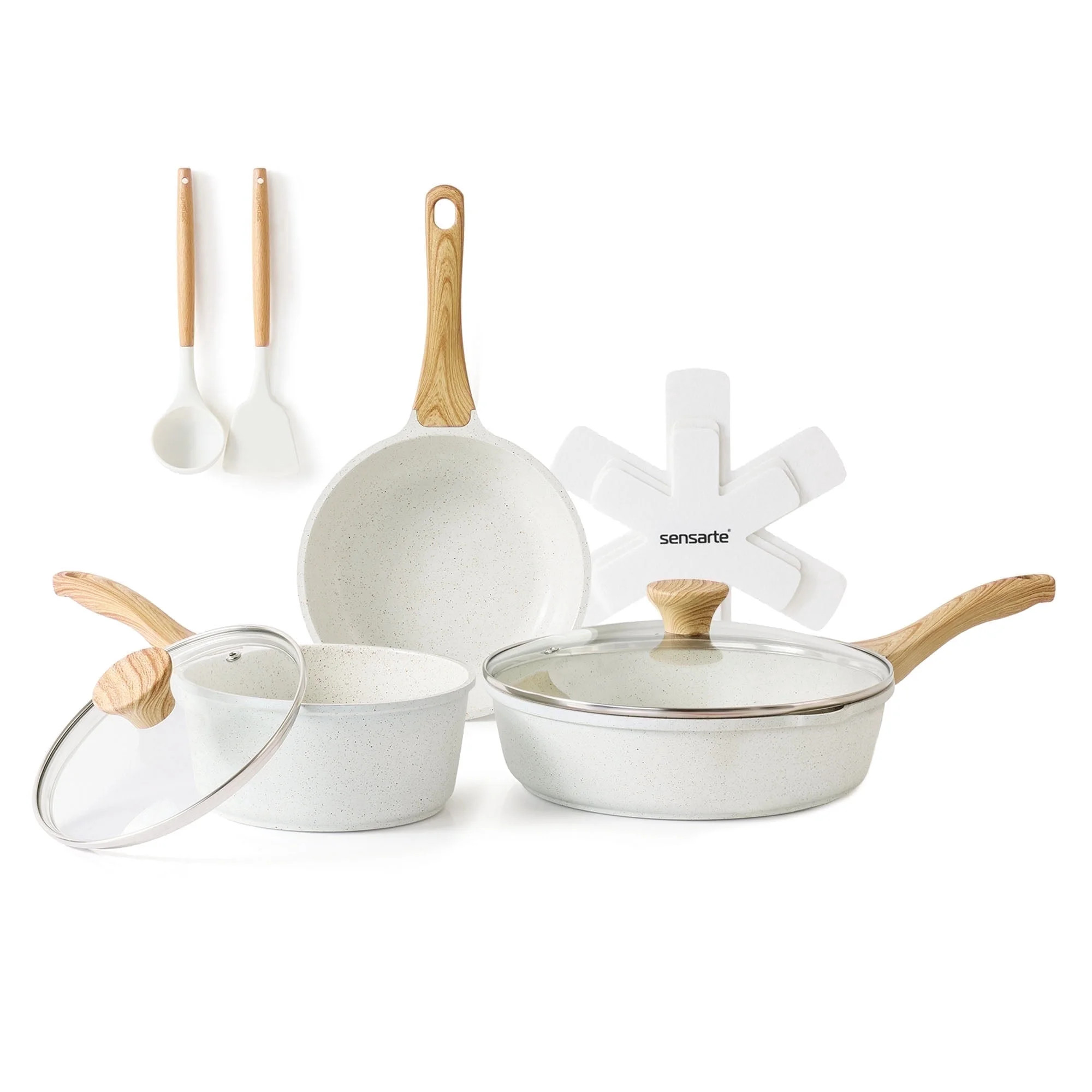 SENSARTE 10-Piece Ceramic Pots and Pans Set, White Induction Nonstick Cookware Set, Healthy Kitch... | Walmart (US)