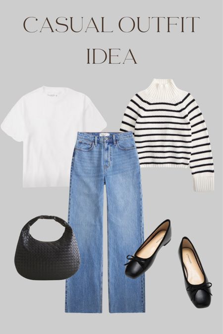 Casual capsule outfit idea. Perfect for work or everyday 

Jeans, striped sweater, white T-shirt, black bag, ballet flats 

#LTKstyletip #LTKfindsunder50 #LTKfindsunder100