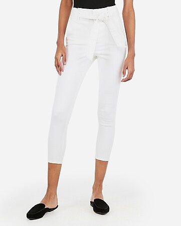 super high waisted denim perfect sash tie cropped leggings | Express