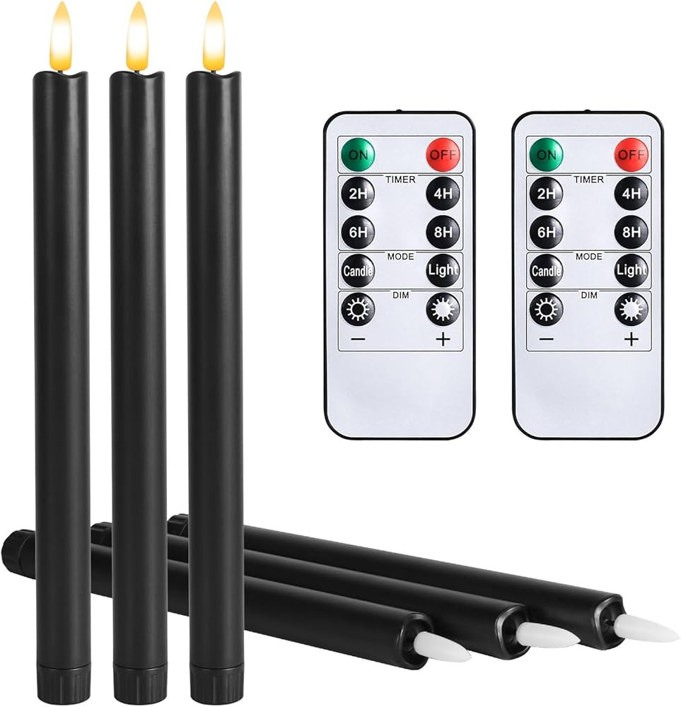 Black Flameless Taper Candles, 6 Pack Black Led Candles, Remote Control, Timer Function, Used to ... | Amazon (US)