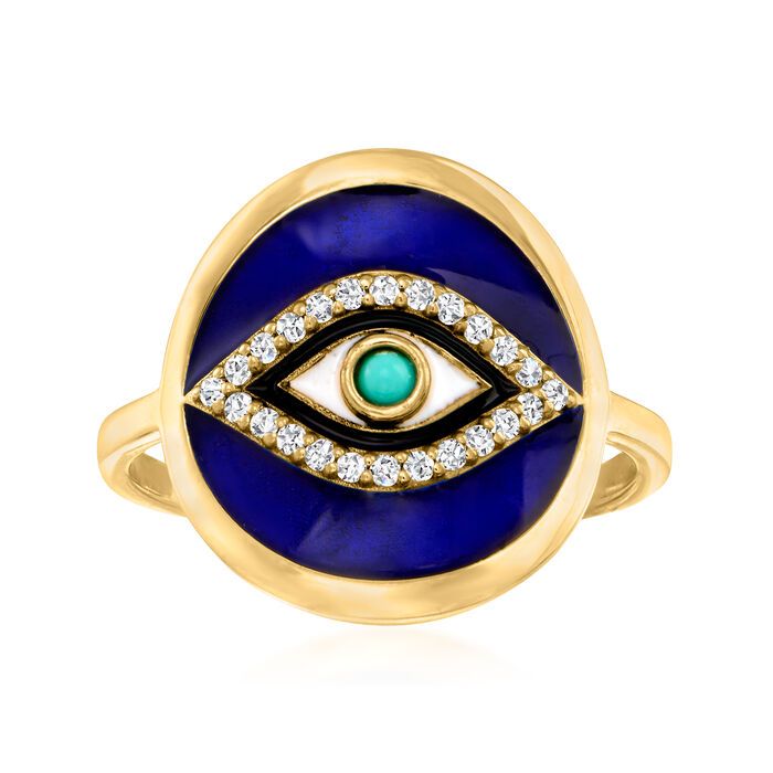 .10 ct. t.w. White Topaz and Multicolored Enamel Evil Eye Ring with Turquoise in 18kt Gold Over S... | Ross-Simons