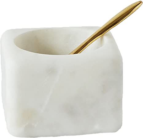 Creative Co-Op Square White Marble Bowl with Brass Spoon | Amazon (US)