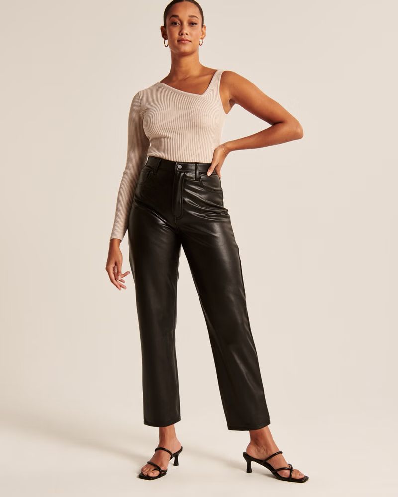 Curve Love Vegan Leather Ankle Straight Pants | Abercrombie & Fitch (US)