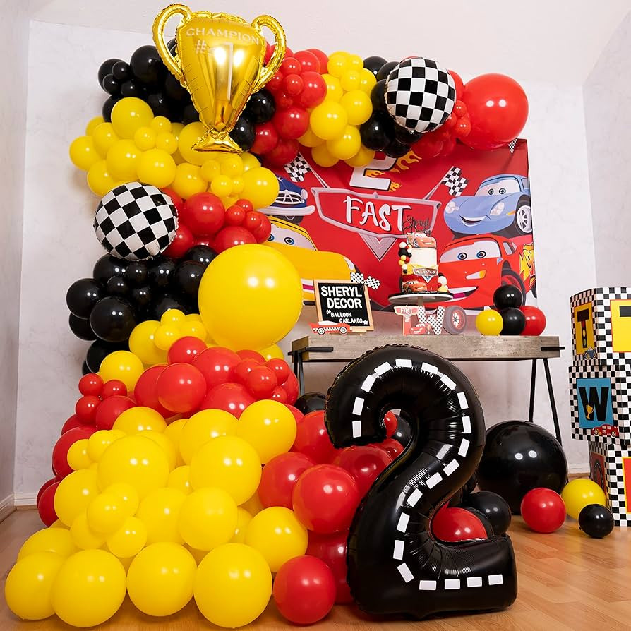 ALL-IN-1 Cars Balloon Garland Kit & Arch with BONUS Trophy & Number 2 - Race Car Balloons for Lig... | Amazon (US)