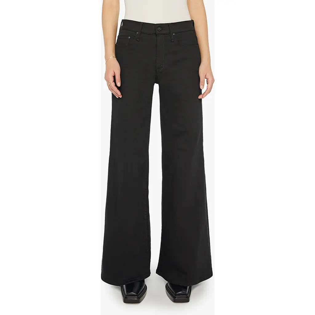 MOTHER Lil' Twister Sneak High Waist Flared Wide Leg Jeans in Pitch at Nordstrom, Size 27P | Nordstrom