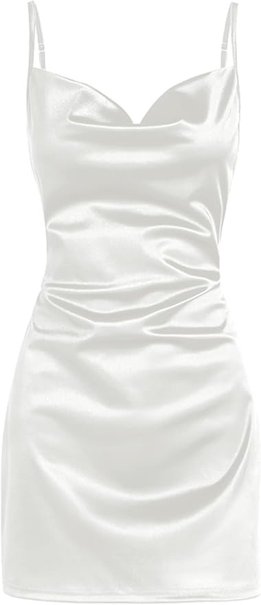 ZAFUL Women's Satin Sleeveless Spaghetti Strap Mini Dress Sexy Slip Cowl Neck Silky Cocktail Part... | Amazon (US)