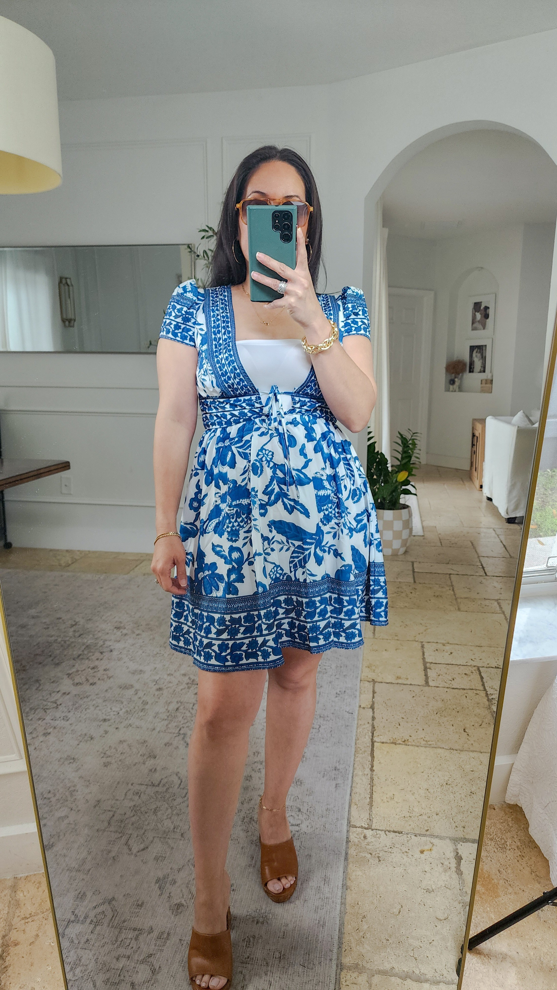 Cute deep v Amazon dress for spring and summer. In a small, it’s snug, I should have gotten a medium. Also wearing a bandeau underneath for coverage. 
Platform heels my normal sizee

#LTKPetite #LTKShoeCrush #LTKSeasonal
