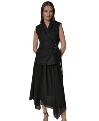 Donna Karan New York Women's Collared Sleeveless Fit & Flare Dress - Black | Macy's