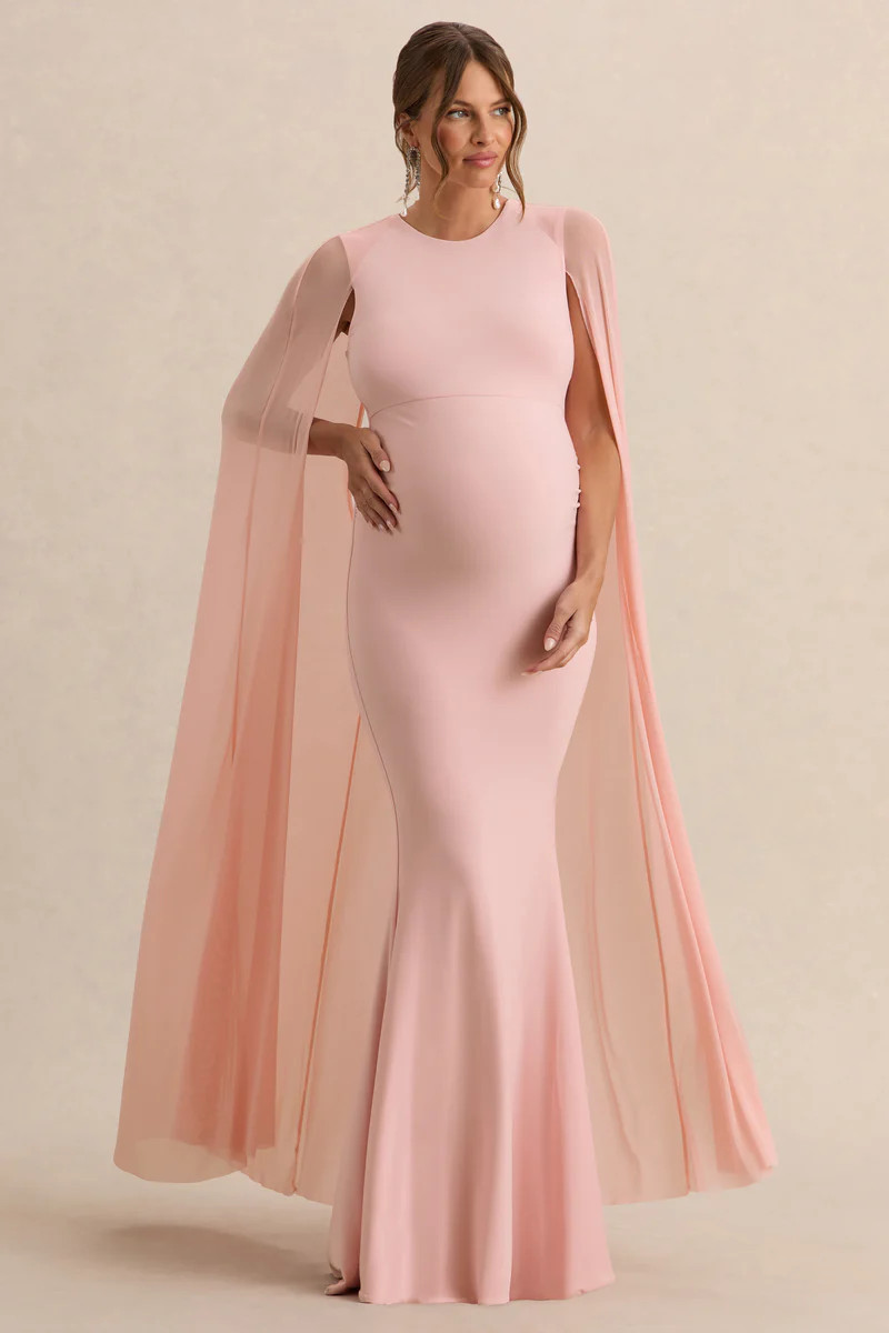 Currant  Pink Crew-Neck Maternity Maxi Dress With Cape | Club L London