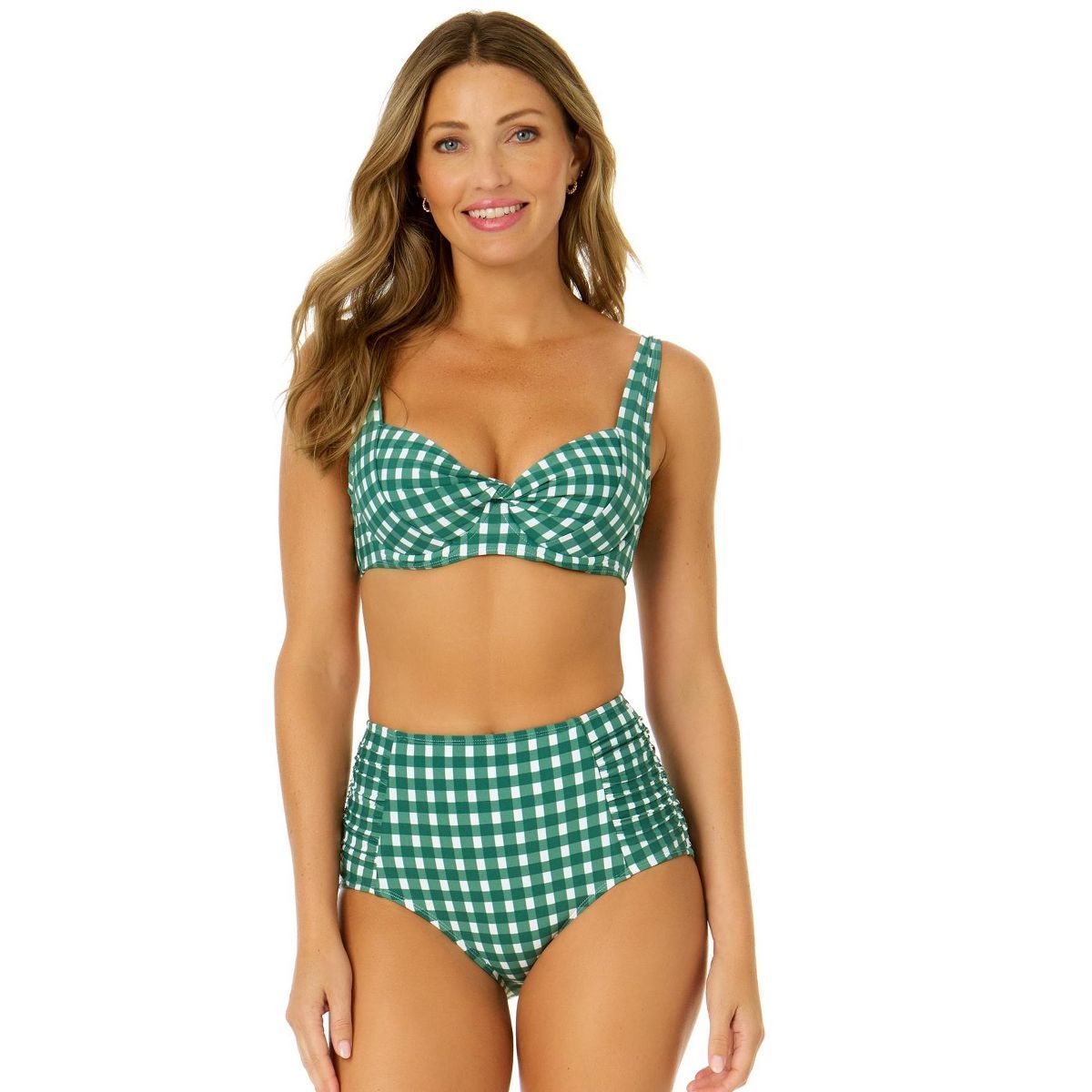 Anne Cole Women's Green Gingham Retro Underwire Bikini Swim Top | Target