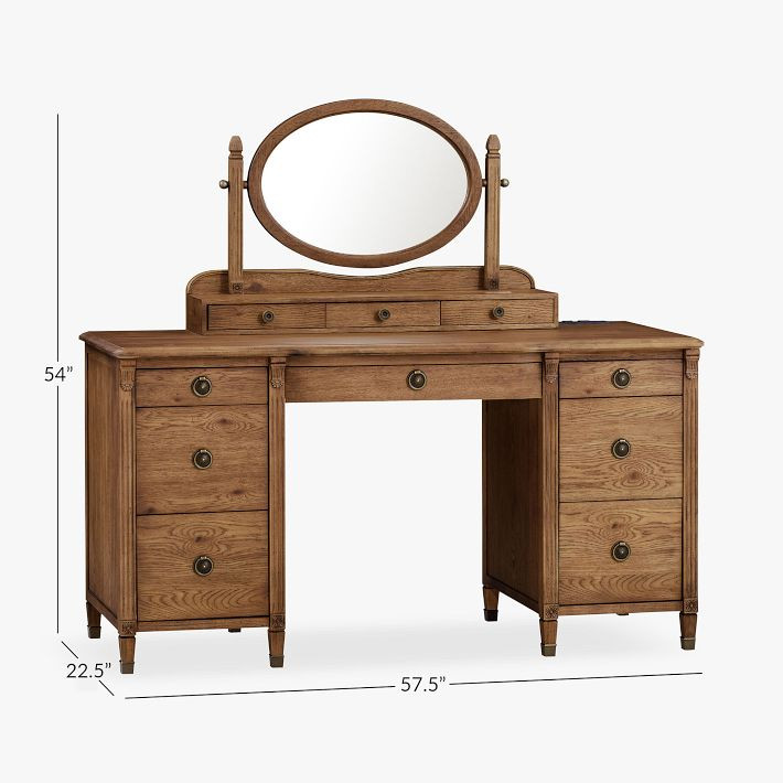 Chris Loves Julia Aged Oak Smart™ Vanity Desk (57.5") | Pottery Barn Teen