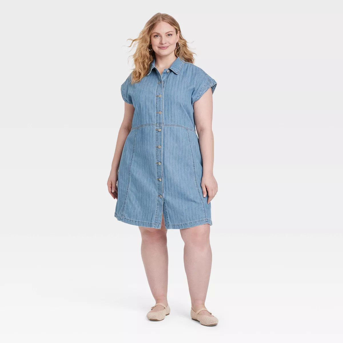 Women's Denim Flouncy Dress - Universal Thread™ Medium Wash 1X | Target