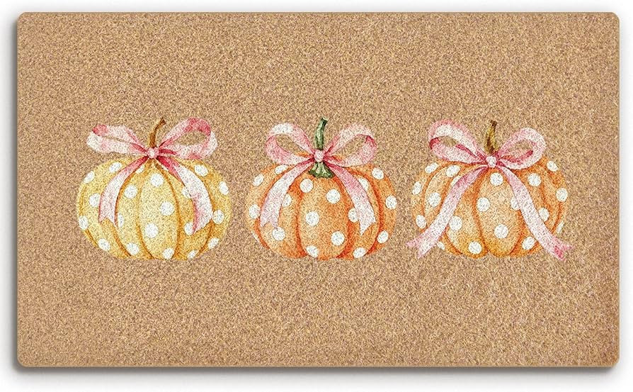 Fall Pumpkin Pink Bow Welcome Faux Coco Coir Doormat Mat 1052 | Amazon (US)