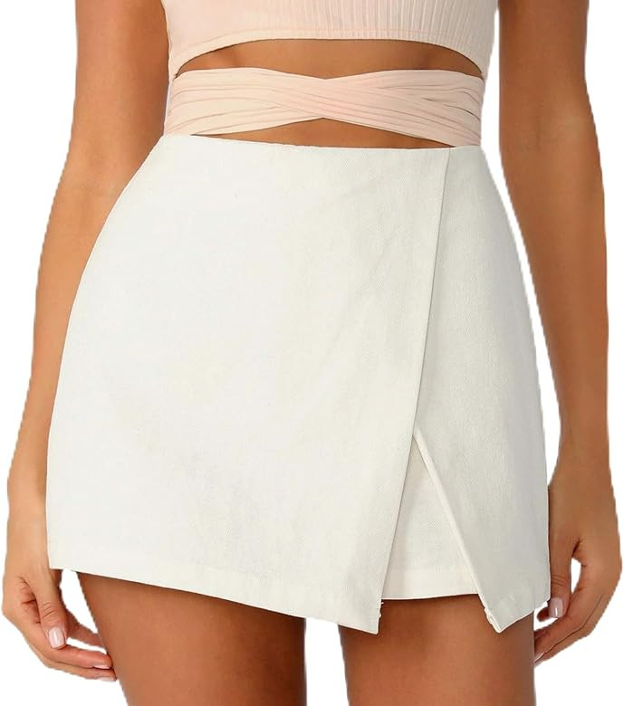 Women's Casual Mid Waist Zip Back Split Front Summer Solid Wrap Shorts Pajama Set Women Shorts | Amazon (US)