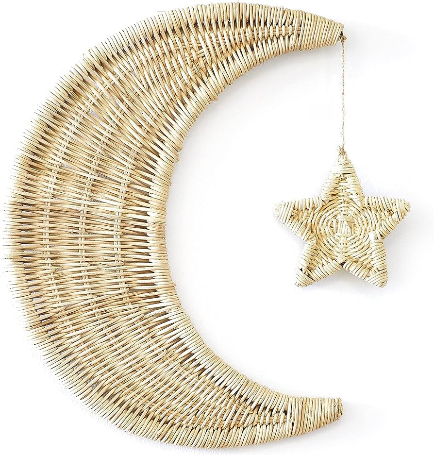 BEBE BASK Handmade Rattan Moon Wall Décor with Star - Moon Decor - 100% Natural Organic Rattan M... | Amazon (US)