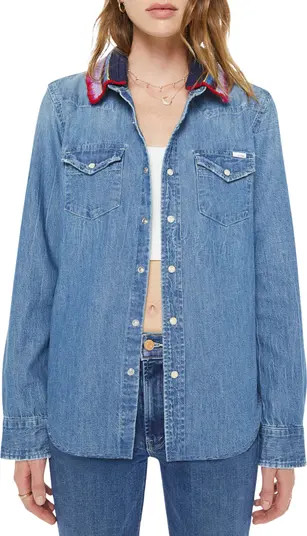 The Collar Club Denim Shirt Jacket with Removable Crochet Collar | Nordstrom