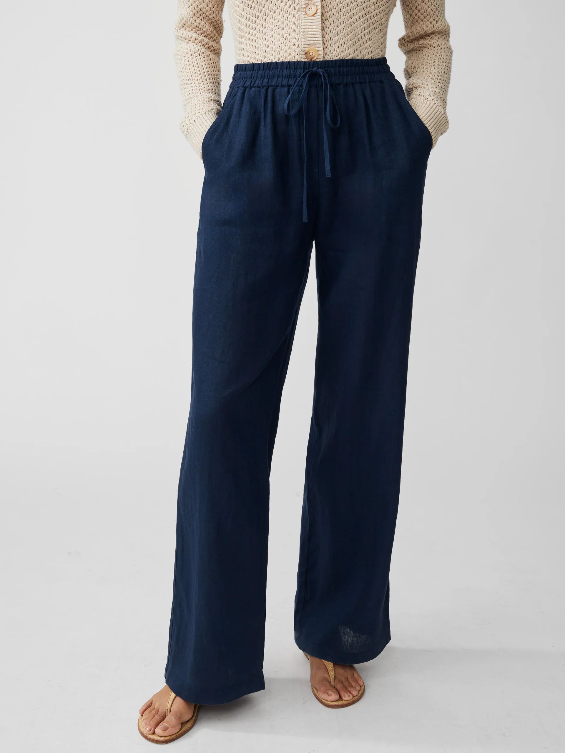 Navy Solid Surya Linen Pants | Women's Pants | J.McLaughlin | J.McLaughlin