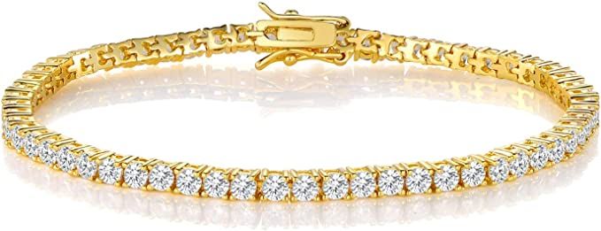 GEMSME 18K Gold Plated 3.0 Cubic Zirconia Classic Tennis Bracelet for Women and Men | Amazon (US)