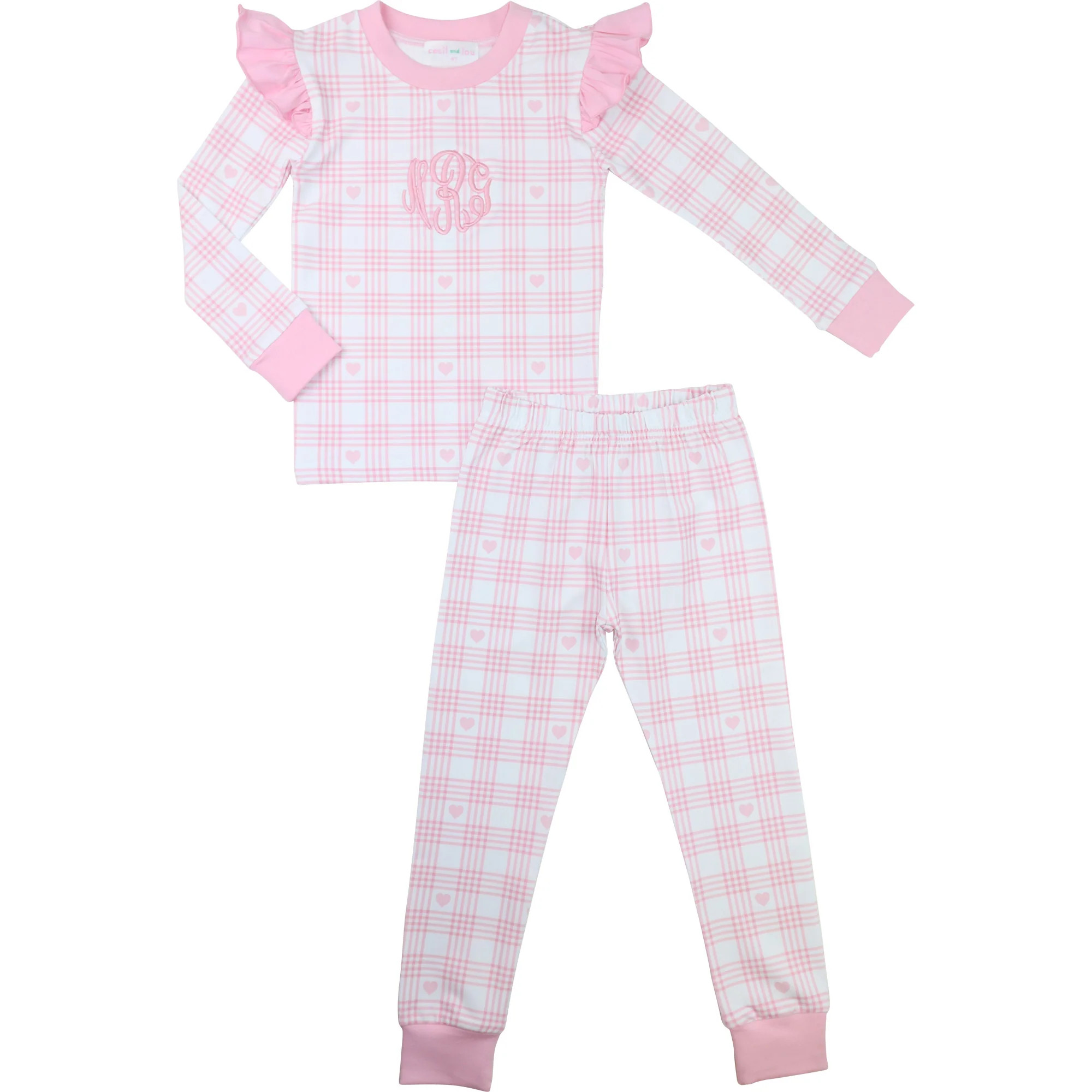 Pink Knit Plaid Heart Pajamas | Cecil and Lou