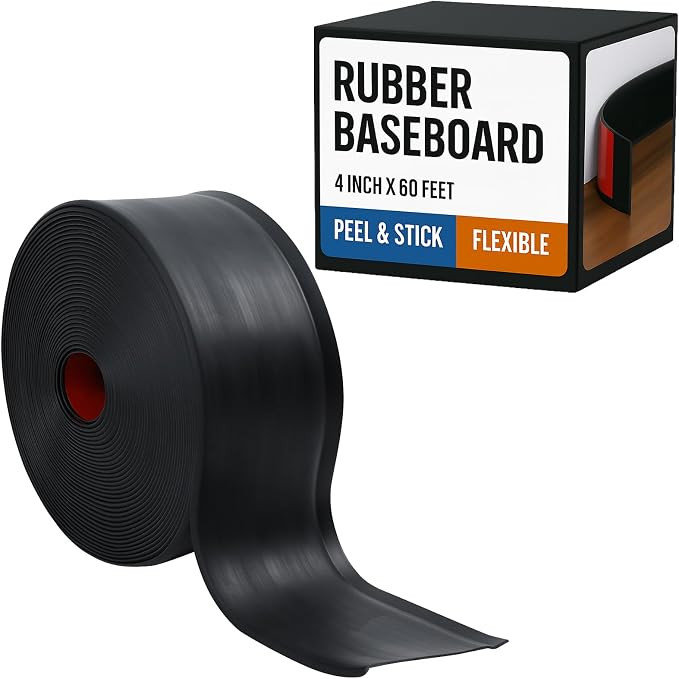 Rubber Baseboard, Baseboard Trim, Rubber Molding Trim, Black, 4in x 60ft | Amazon (US)