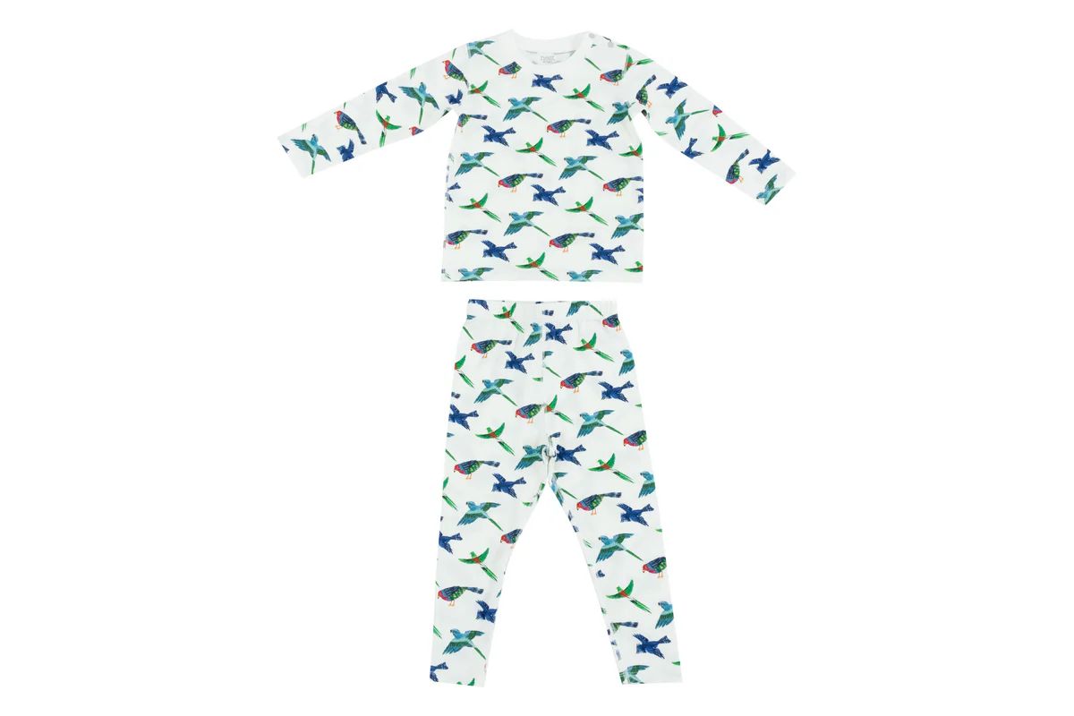 Bamboo Jersey Two-Piece Long Sleeve PJ Set - Eric Carle Blue Birds | Nest Designs