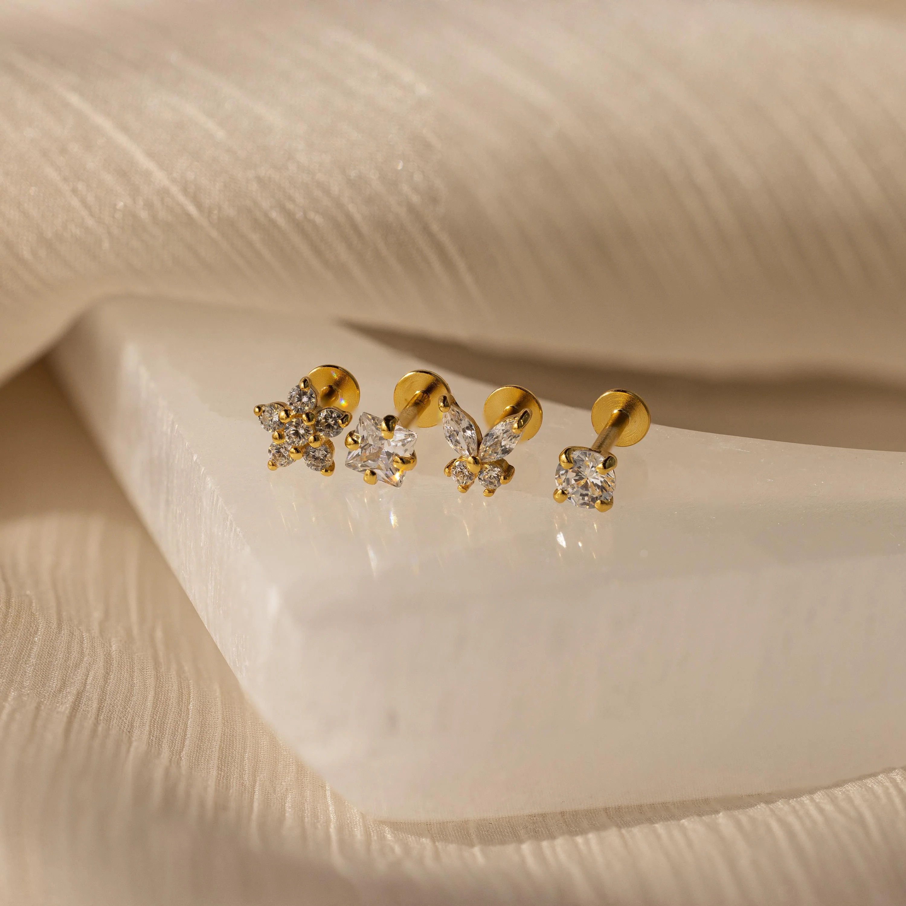 Pave Floral Flatback Stud Earrings Set | Mom Gift | Caitlyn Minimalist | Caitlyn Minimalist