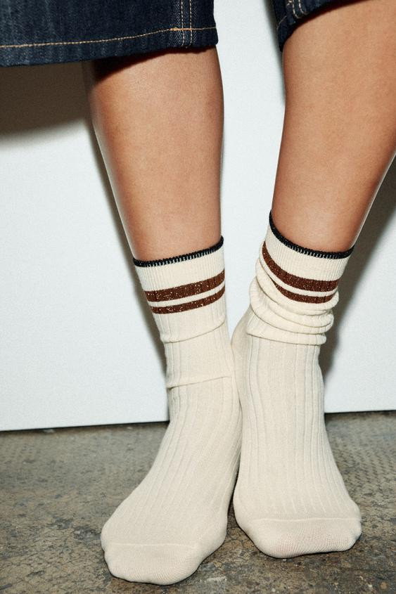 RIBBED SOCKS WITH METALLIC STRIPES | Zara US