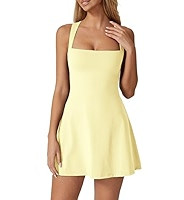 QINSEN Womens Square Neck Tennis Dress Sleeveless Built in Shorts Golf Athletic Dress with Pocket... | Amazon (US)