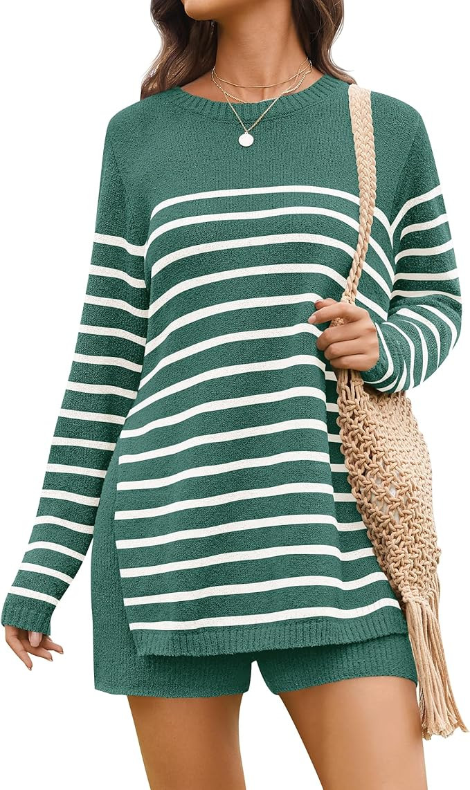 NENONA Women's Spring Summer Sweater Sets 2 Piece Beach Vacation Outfits Long Sleeve Casual Tops ... | Amazon (US)