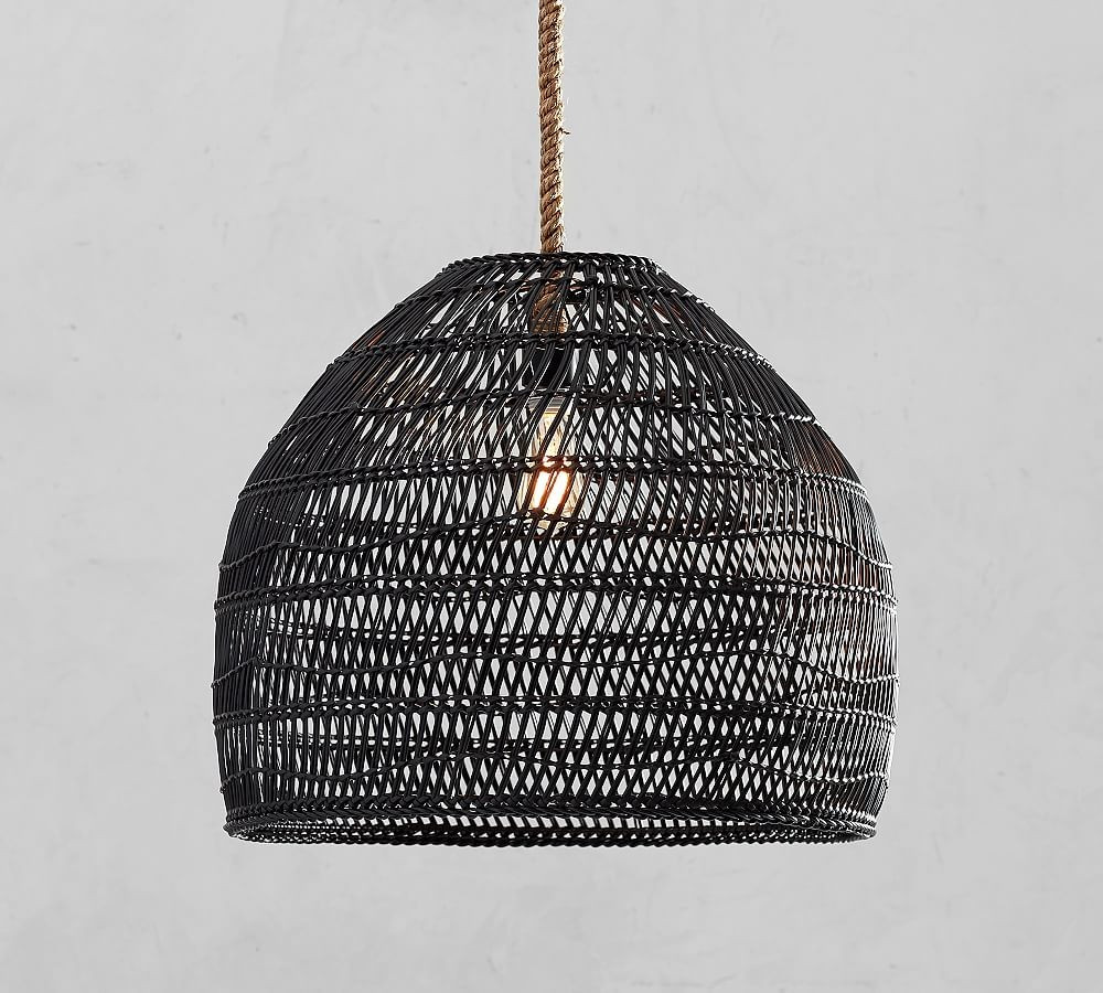 Flora All-Weather Wicker Outdoor Pendant, Black | Pottery Barn (US)