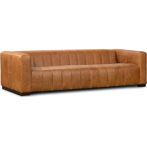 Poly & Bark Canale 86" Sofa – Onyx Black Italian Leather, Channel-Tufted, Semi-Aniline Upholste... | Amazon (US)