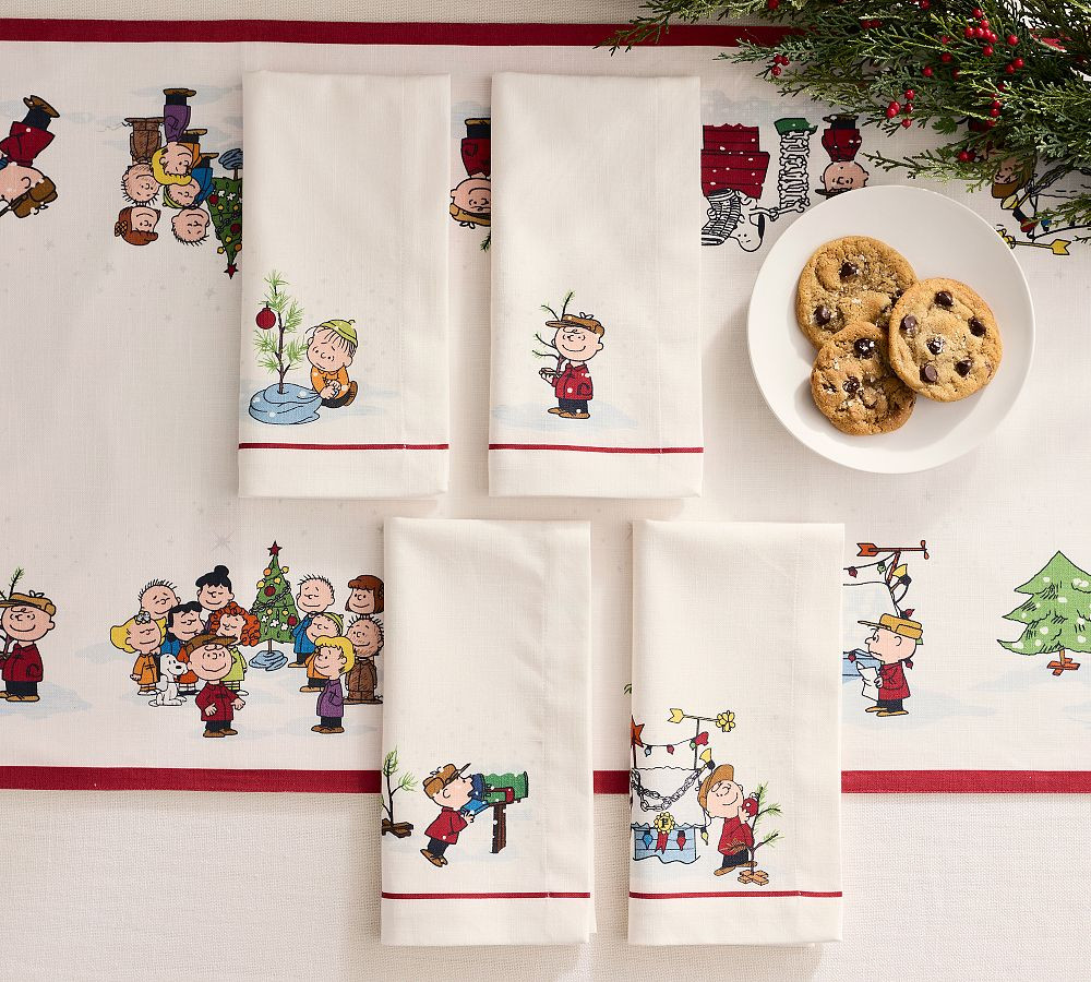 Charlie Brown\u2122 Christmas Organic Cotton Napkins - Mixed Set of 4 | Pottery Barn (US)