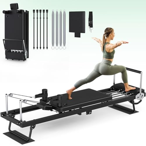 XDDIAS Pilates Reformer 91.3" Large Foldable Reformer Pilates Machine with Longer Slide Rails, Jump Board, 2 Resistance Combinations, 6.2' Height Friendly Pilates Equipment for Home Gym, Up to 400 LBS | Amazon (US)