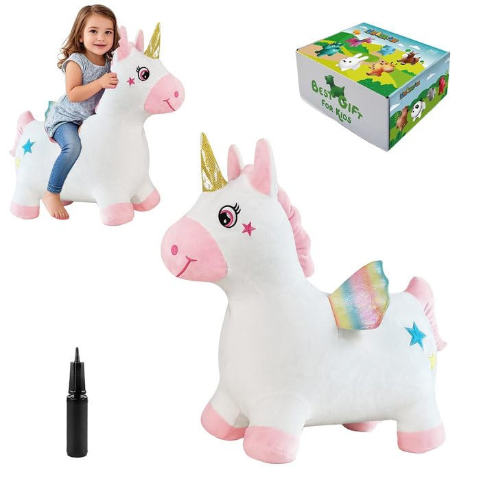 Unicorn Bouncy Horse Toys for 2 Year Old Girl, Inflatable Ultra Thick Plush Horse Hopper, Ride on... | Amazon (US)