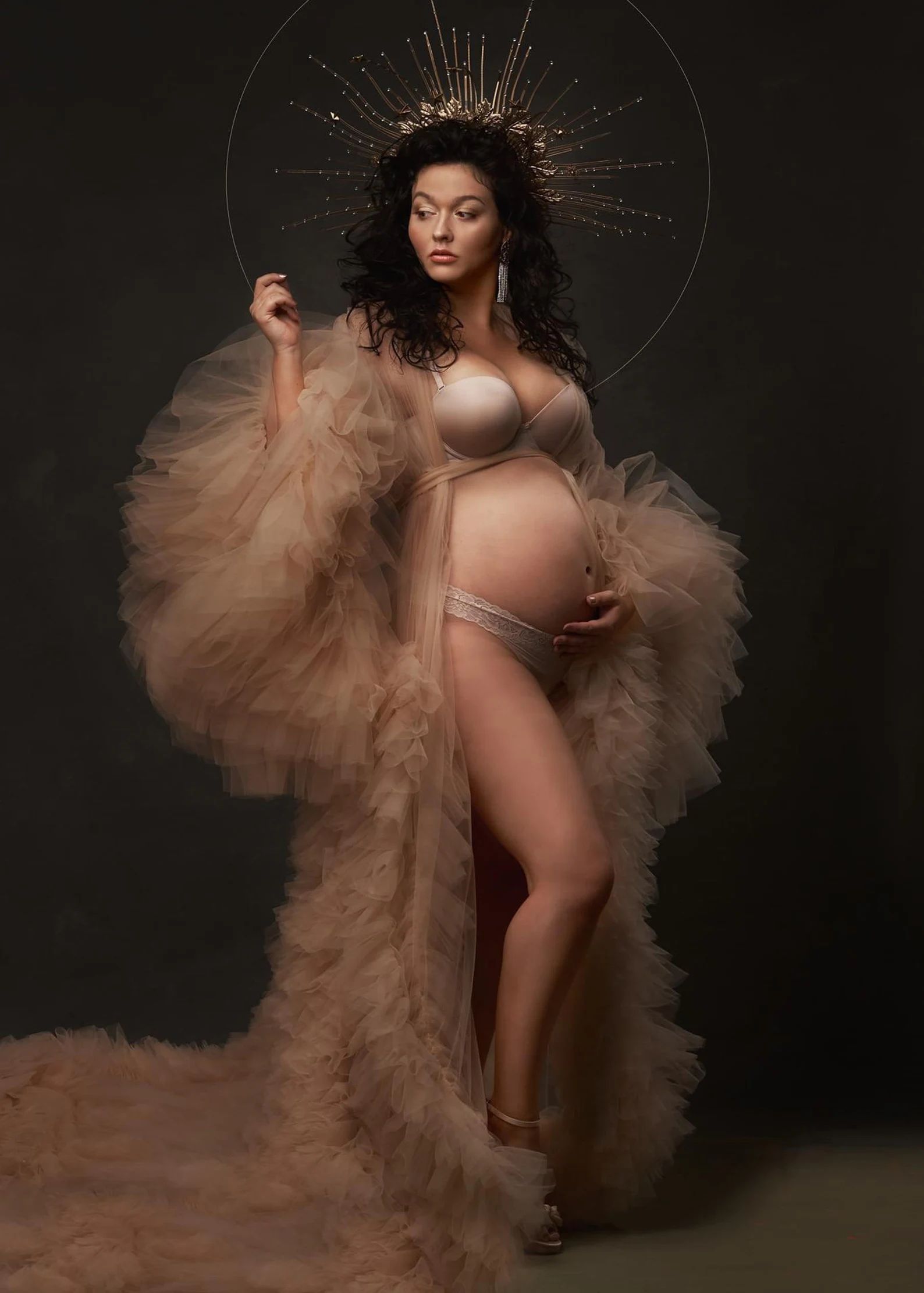 Dark Champagne /Tan Photo Maternity Robe/Open Front Ruffle | Etsy | Etsy (US)