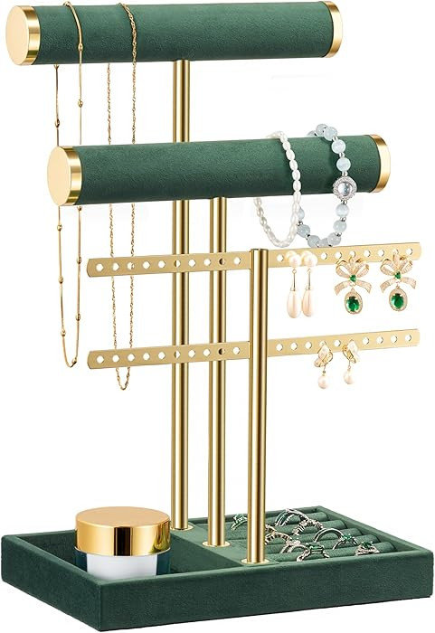 3 Tier Bracelet Holder Display - Detachable T Bar Dark Green Velvet Bracelet Holder, Jewelry Hold... | Amazon (US)
