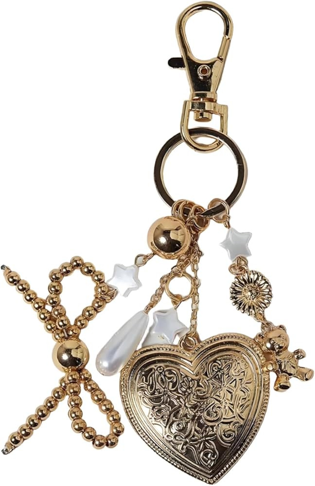 Cute Heart Keychain Bear Bow Keychain Gold Bag Charms for Handbags Purse Charms Y2K Star Accessor... | Amazon (US)