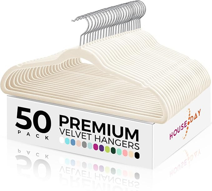 HOUSE DAY Premium Velvet Hangers 100 Pack Ivory, Non-Slip Flocked Felt Hangers, Sturdy Clothes Ha... | Amazon (US)