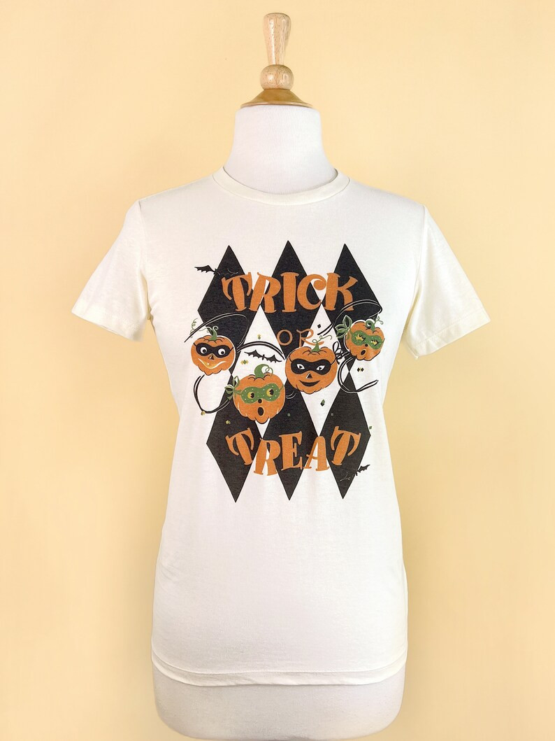 Trick or Treat 2 Fitted Graphic T-shirt in Ivory, Size, S, M, L, XL, 2XL, 3XL Vintage Halloween I... | Etsy (US)