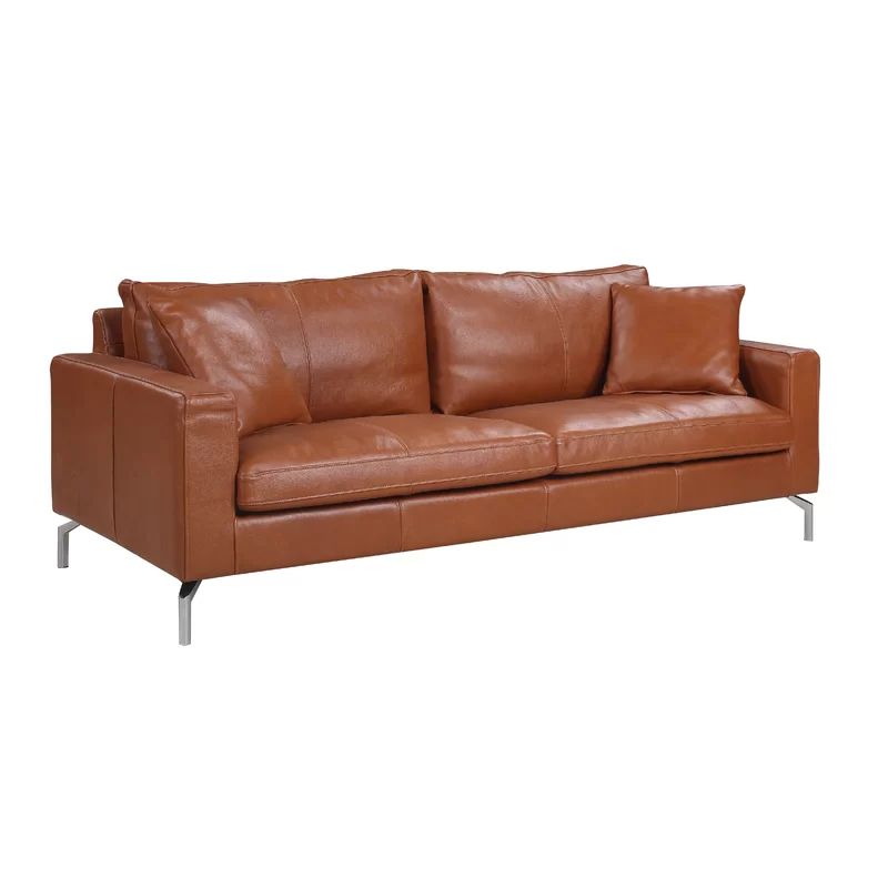 Nyyear Mid Century Modern Plush Top Grain Leather Sofa | Wayfair North America